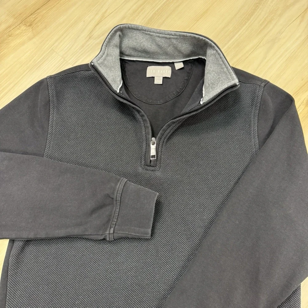 Ted Baker 1/4 Zip Pullover Sweater Mens S Dark Gray/Black Long Sleeve 1816488